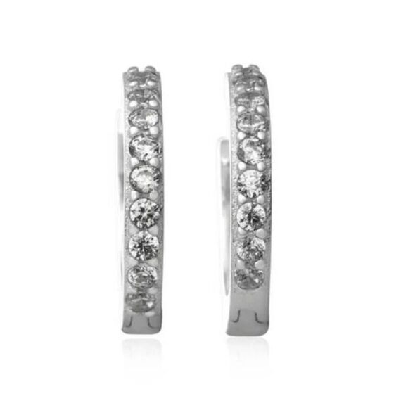 New~Sterling Silver Channel Set Sim Diamond Channel Set Huggie Hoop Earrings - Picture 2 of 5